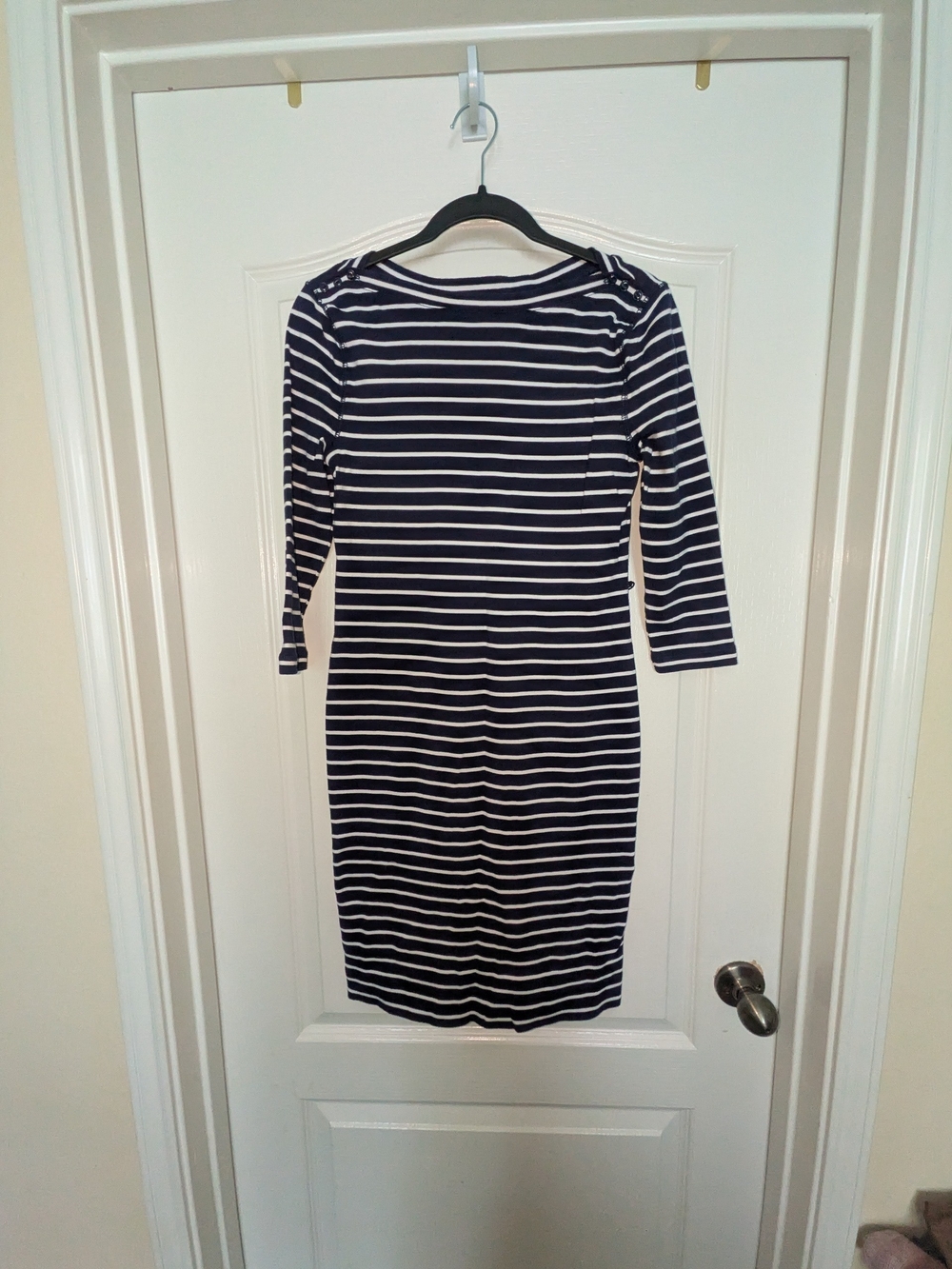 Navy and White Striped Boatneck Sheath Dress